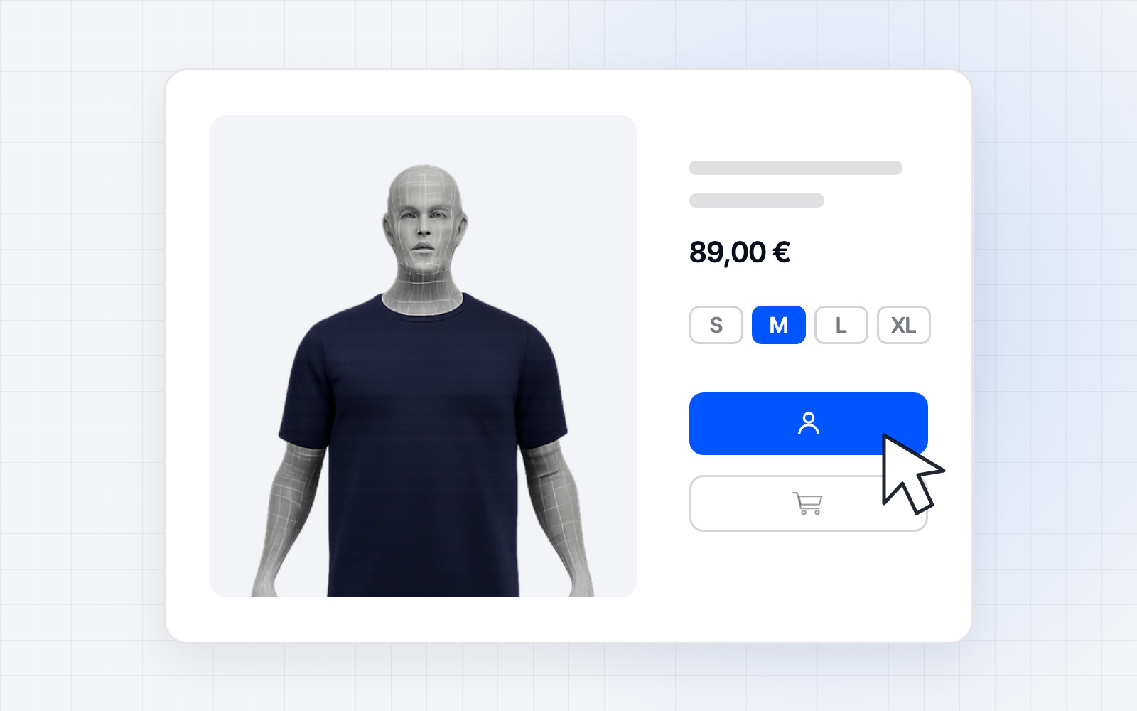 Fiche produit d'une boutique en ligne avec le bouton d'essayage OptiDress sous le sélecteur de taille