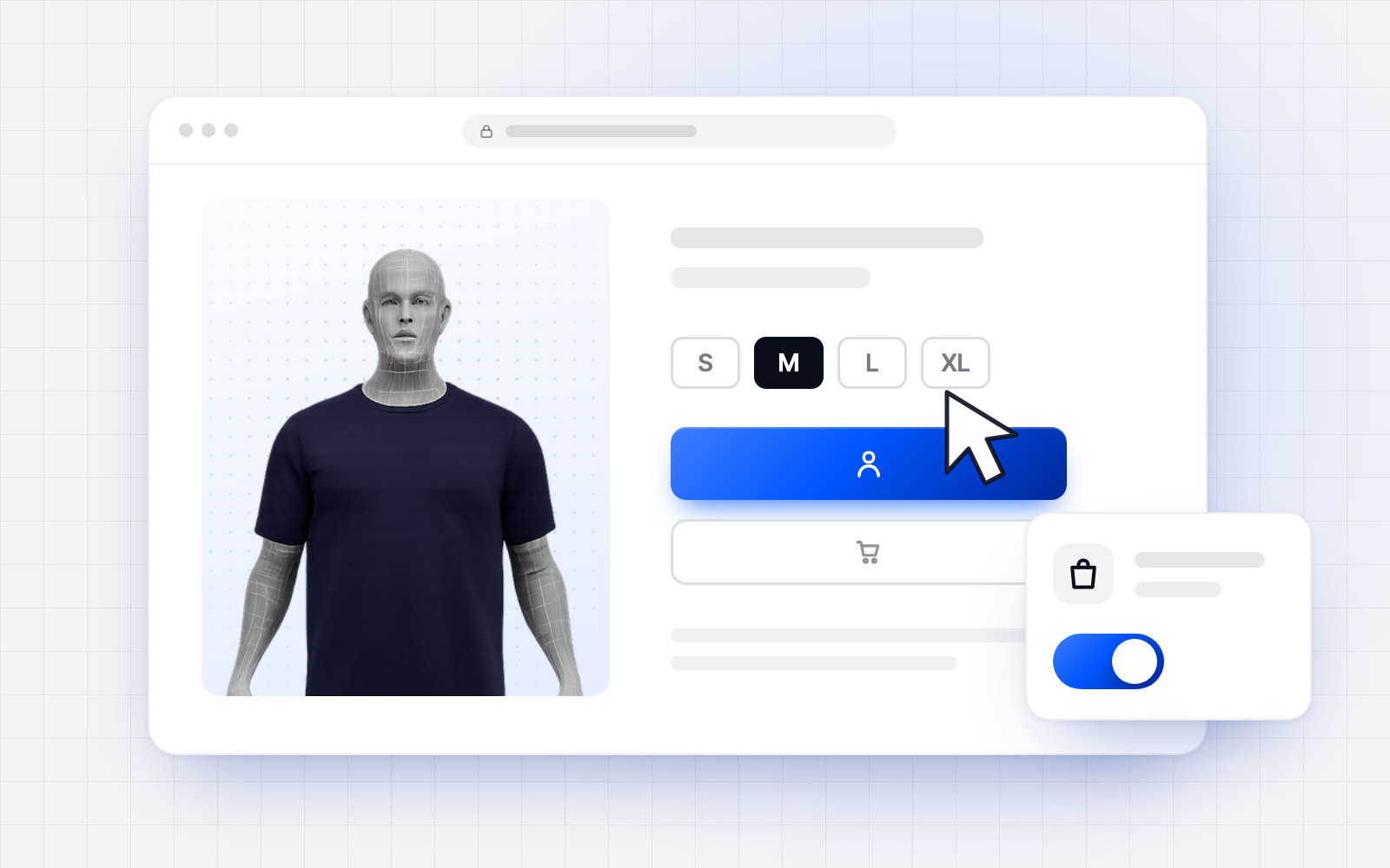 Online store product page with the OptiDress try-on button below the size selector